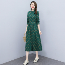 Four Seasons Green Woman Dress New Hangzhou 2022 Spring Gentle Wind Crummy Dress Long Sleeve Temperament Full Cotton Linen Dress