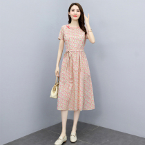 Four seasons of green womens clothing new Hangzhou 2022 Summer blue Crushed Flowers Dress dress Dont make big code cotton linen Dress Summer