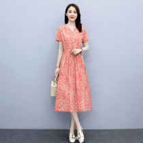 Four Seasons Green Womens Dress New Hangzhou 2021 Summer V Collar Crushed Cotton Linen Dress Design Sensation Little Dresses