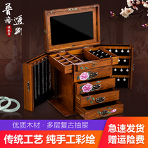 Hand painted solid wood jewelry box with lock Princess jewelry storage box European Korean hand jewelry box large capacity