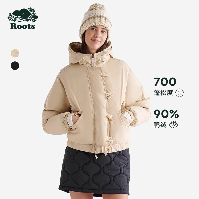 Roots American Style Winter Women's Sienna Short Simple Hooded down Jacket 38140225