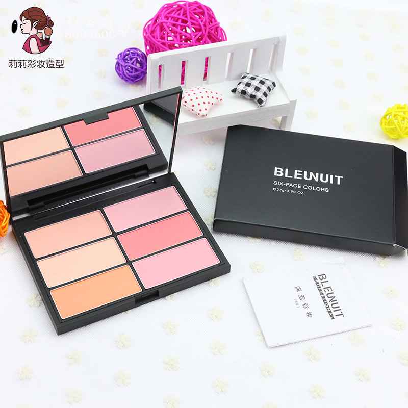 Dark blue blush six-color blush plate BLEUNUIT nude makeup natural modification repair multi-color rouge combination plate