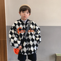 BBs childrens clothing boys padded checkerboard jacket 2022 new winter middle-aged and older childrens thickened warm tops