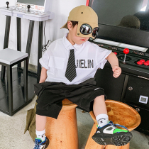 (1 piece 20% off)Boys summer suit Trendy childrens shirt three-point pants two-piece Western summer mens shirt