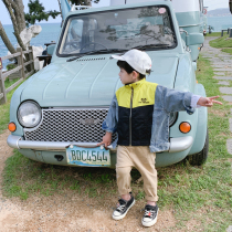 Childrens jacket Boys spring and Autumn childrens clothing baby denim stitching zipper shirt Western style top