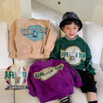 BBs childrens clothing boys sweater plus velvet thickened warm winter clothing 2022 new baby middle and big childrens top trend