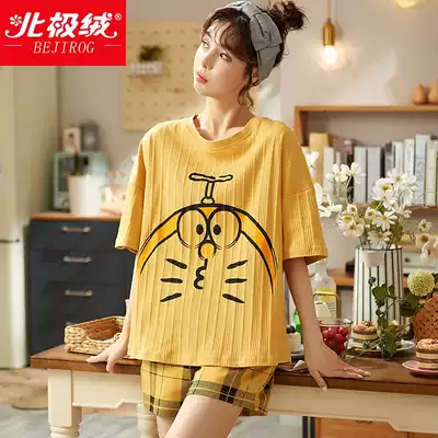 Arctic velvet pajamas women's summer cotton short sleeve two-piece 2021 New cute home wear spring and autumn thin models
