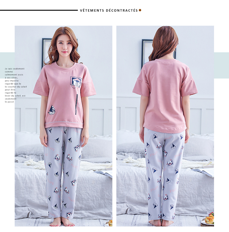Bộ đồ ngủ cotton dành cho nữ mùa hè quần ngắn tay phù hợp với cô nàng hoạt hình nhỏ nhắn và đáng yêu có thể mặc đồ cotton tại nhà đồ lửng mặc nhà