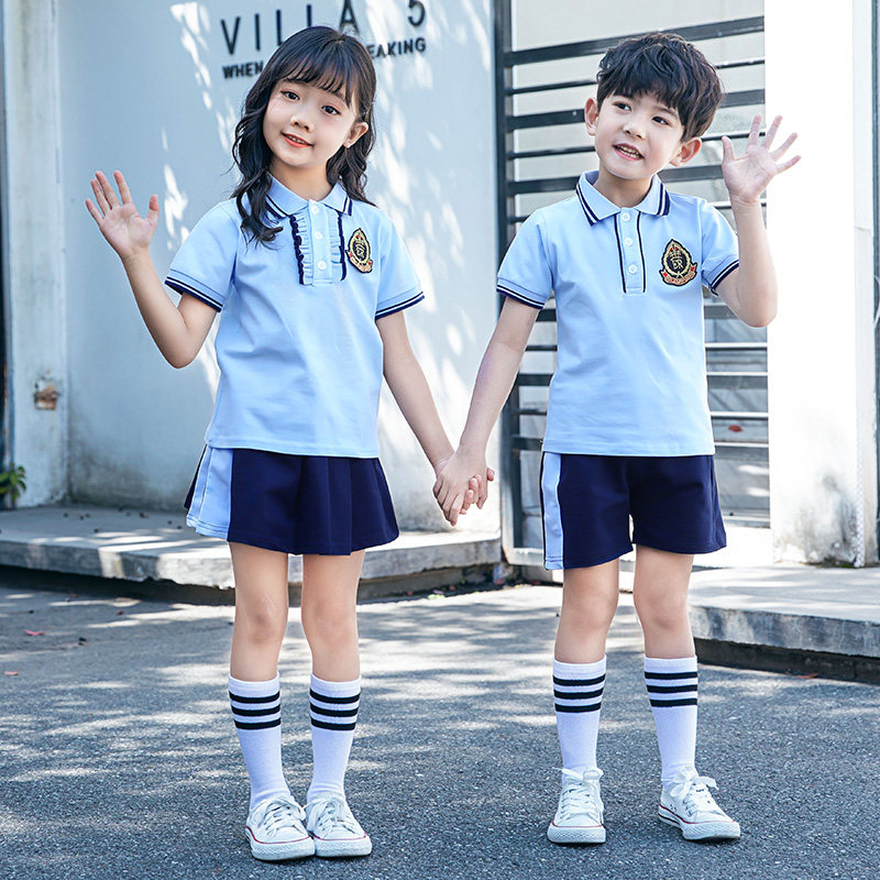 Elementary school uniforms, kindergarten garden clothes, summer clothes, children's school uniforms, summer sportswear suits, shorts skirts, short sleeves