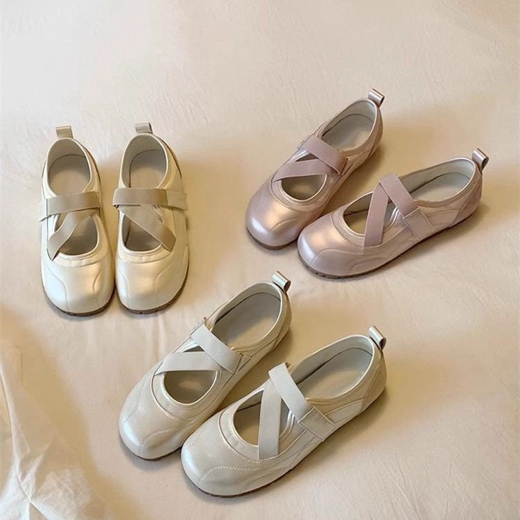 Beautiful French-Style Gentle and Ultra-Soft Flat Shoes with Cross Straps, Ballet Flats for Women, Round Toe Slip-On Mary Jane Shoes