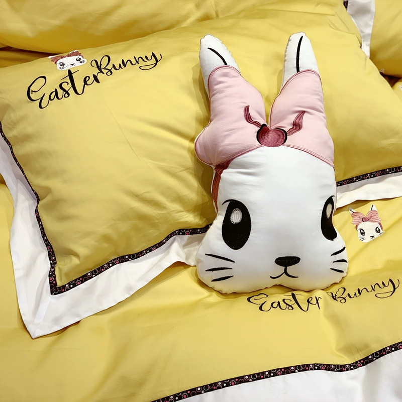 Girl Heart Bunny Jenny Bow Thêu 60S Long Velvet Cotton Cartoon Dễ thương Gối Sofa Đệm Trang trí - Trở lại đệm / Bolsters