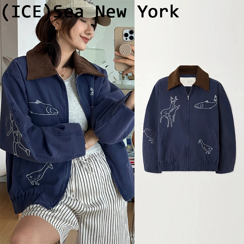 Ice Boutique Store Genuine Sea New York Jacket Savi Same Style Corduroy Lapel Graffiti Embroidered Jacket