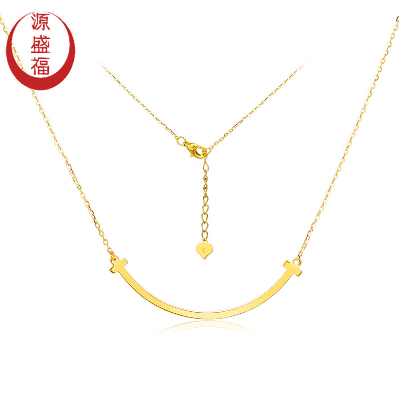 Yuanshengfu's new 999 pure gold shining smile 5G women's gold necklace fashion pendant collarbone set chain women