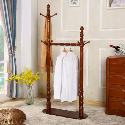 Solid wood coat rack double pole American floor hanger Household bedroom vertical hanger Living room porch European hanger