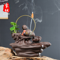 Jushang new Chinese home flowing water landscape ornaments purple sand ceramic little monk Zhaocai Feng Shui crafts humidifier