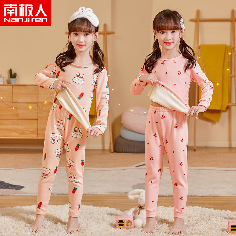 Girls plus thick autumn sweater sweater children's warm underwear suit 2022 new autumn and winter style one - one - duveyard pajamas