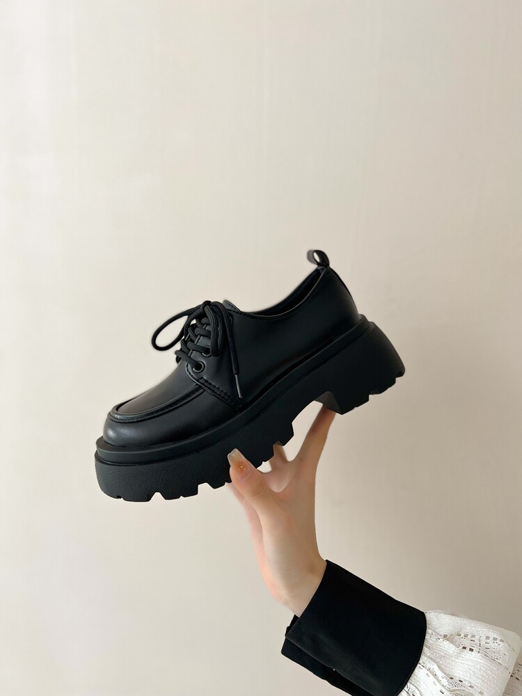 British Style Thick-Soled Leather Shoes for Women 2025 New Autumn and Winter Versatile Black Jk Single Shoes Platform Loafers ins Trendy