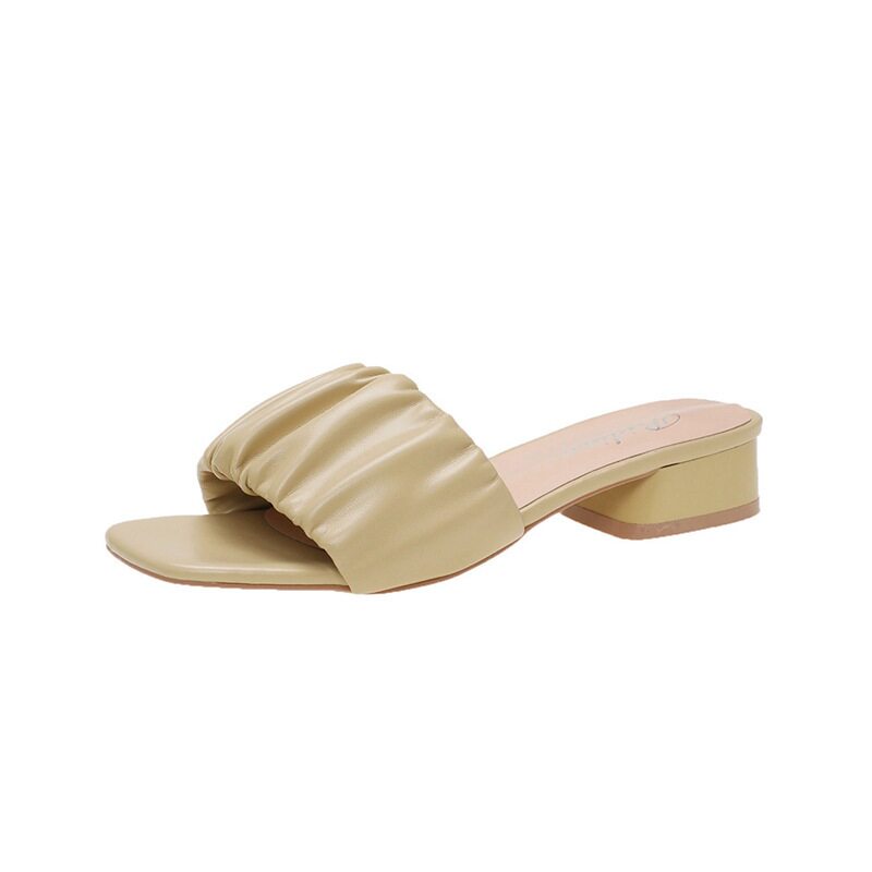 Women's Summer Sandals for Outdoor Wear 2025 New Fashion Chunky Heel Small High Heel Fairy Style Matching with Skirts Slip-On Leather Sandals