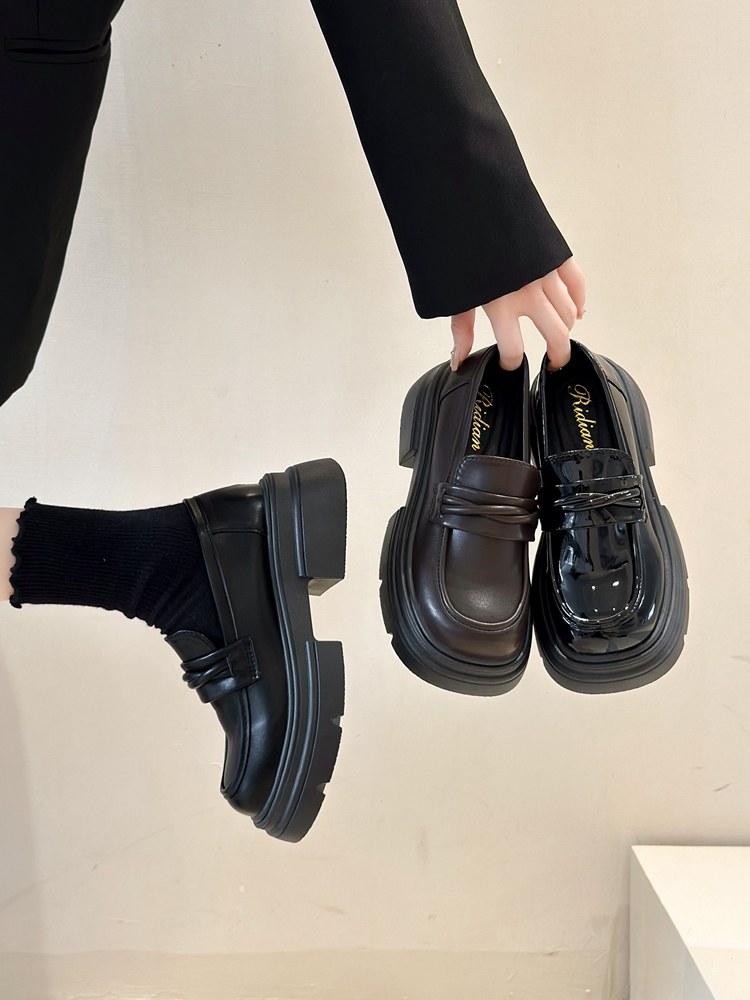 Small Leather Shoes 2025 New Autumn Thick-Soled Loafers Women's Slip-On Black Single Shoes British Style Elegant Jk Shoes