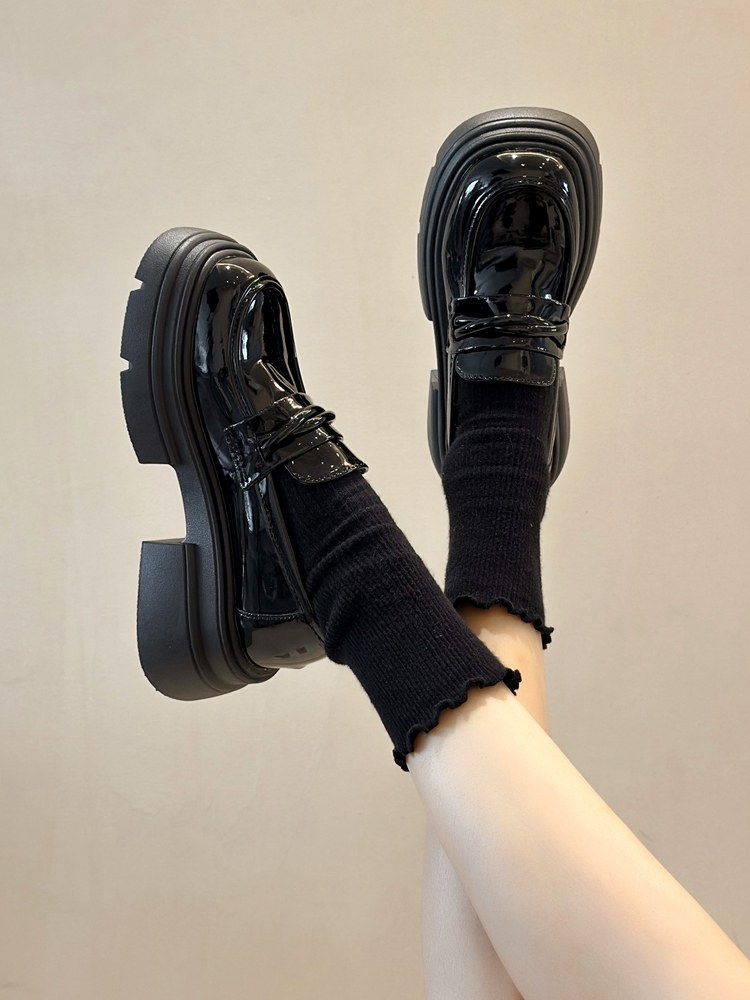 Small Leather Shoes 2025 New Autumn Thick-Soled Loafers Women's Slip-On Black Single Shoes British Style Elegant Jk Shoes
