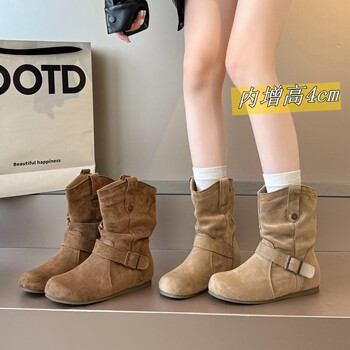 2025 New Winter Melard Height-Increasing Short Boots, Super Stylish and Popular Birkenstock-Style Slouch Boots for Women to Wear with Skirts
