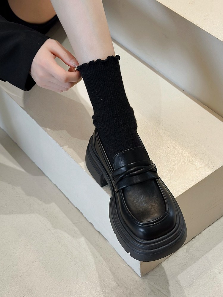 Small Leather Shoes 2025 New Autumn Thick-Soled Loafers Women's Slip-On Black Single Shoes British Style Elegant Jk Shoes