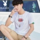 Playboy áo thun ngắn tay nam phiên bản Hàn Quốc cổ tròn hoa vàng nửa tay xu hướng quần áo nam hè hè body body - Áo phông ngắn 	áo thun nam body