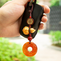 Car keychain agate chalcedony carp car high grade aromatherapy gourd warp wheel mens female keychain pendant