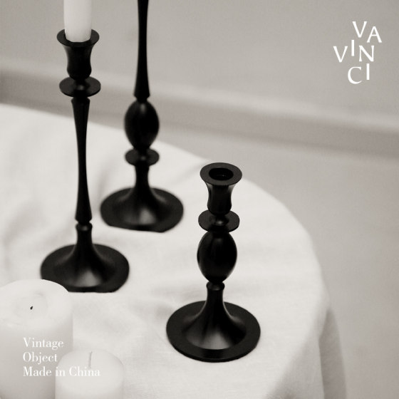 梵其法式复古黑色金属蜡烛烛台摆件家用浪漫高级感罗马柱烛台装饰