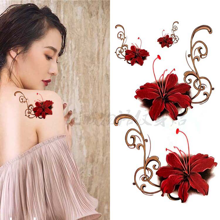 New sexy, beautiful hand - drawn 3D stereo cross - strand flowers waterproof and lasting realistic tattoos with Manzhua Wara scar