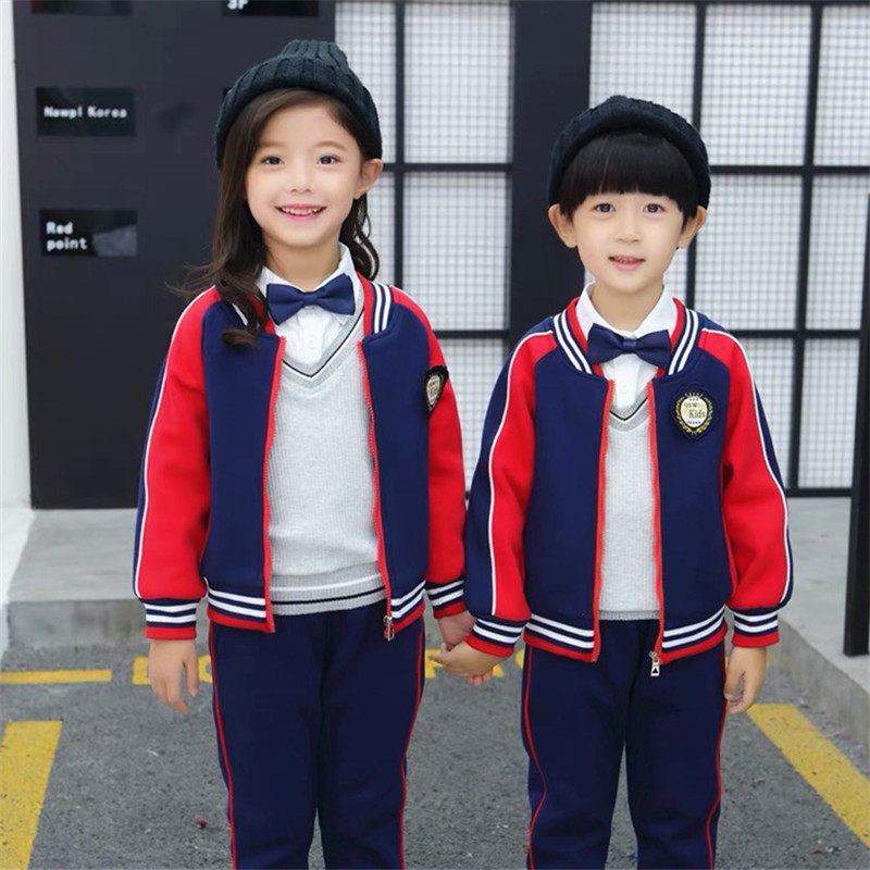 Kindergarten uniforms spring and autumn three-piece set first grade children's school uniforms primary school students' class uniforms plus velvet autumn and winter suits