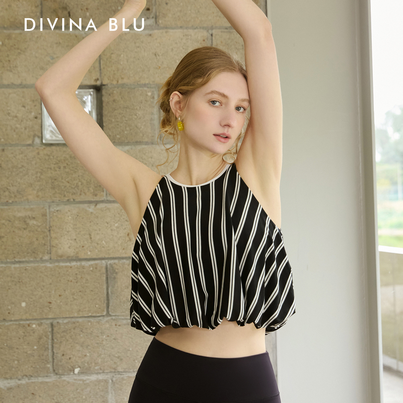 Diweina Marseille Series Striped Halter Neck Tank Top Yoga Outerwear Slimming Sleeveless Top