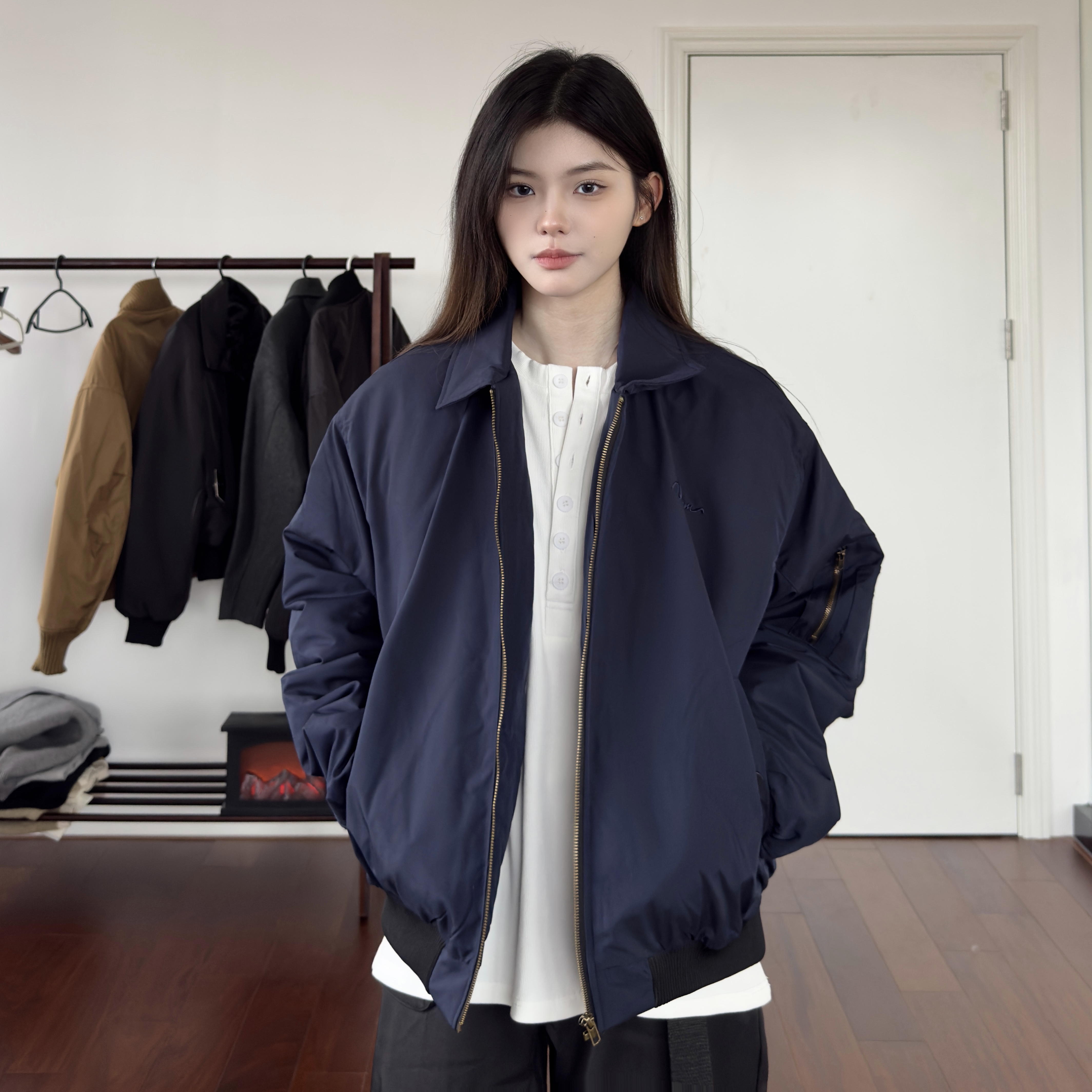 AHCN は高を目指しています Cleanfit ラペル ボンバー ジャケット 暖かい コットン ジャケット ボンバー ジャケット 秋冬 メンズ スタイル