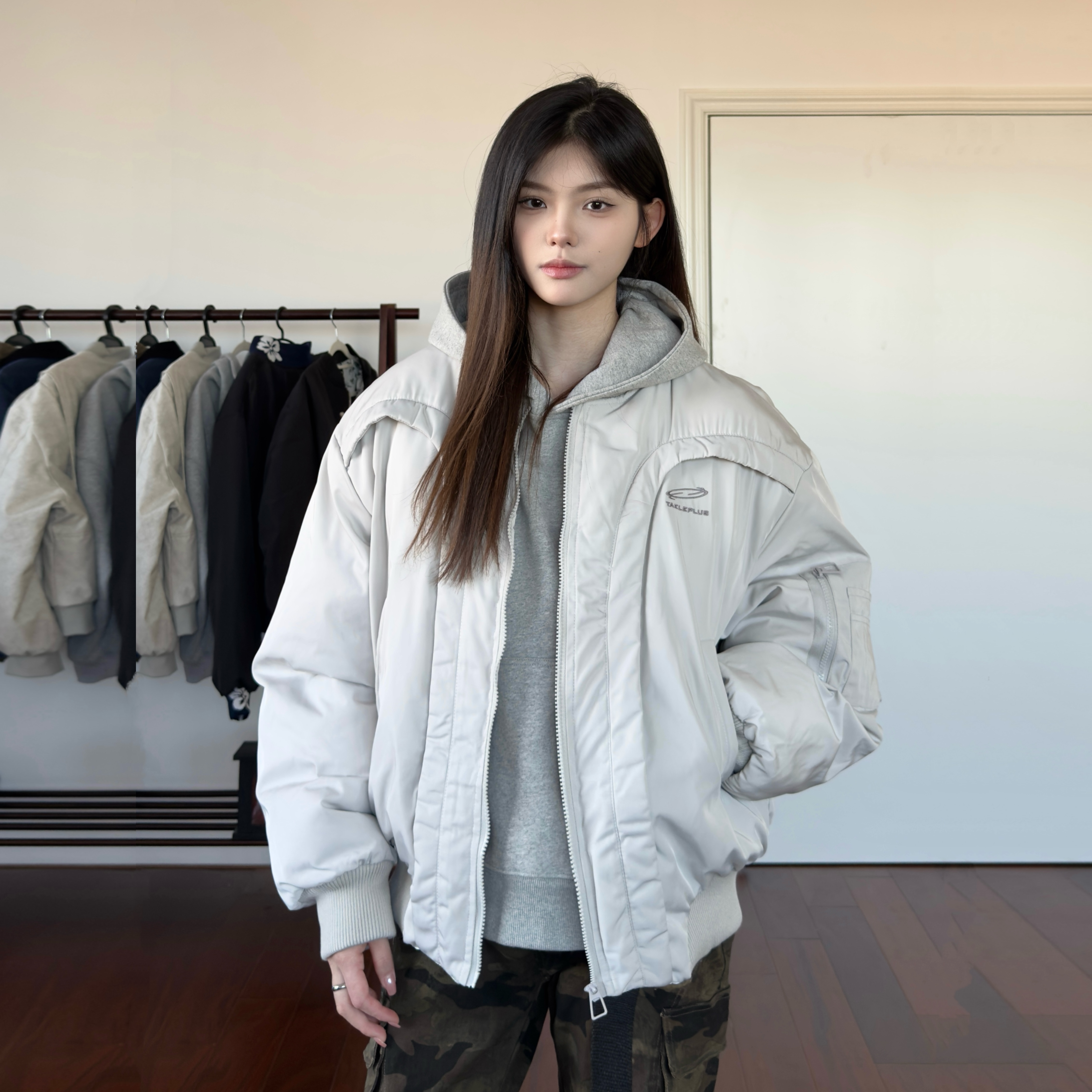 AHCN は高いアメリカンデコンストラクトカーブボンバージャケットコットン暖かいコットンコート秋冬メンズスタイルを目指しています