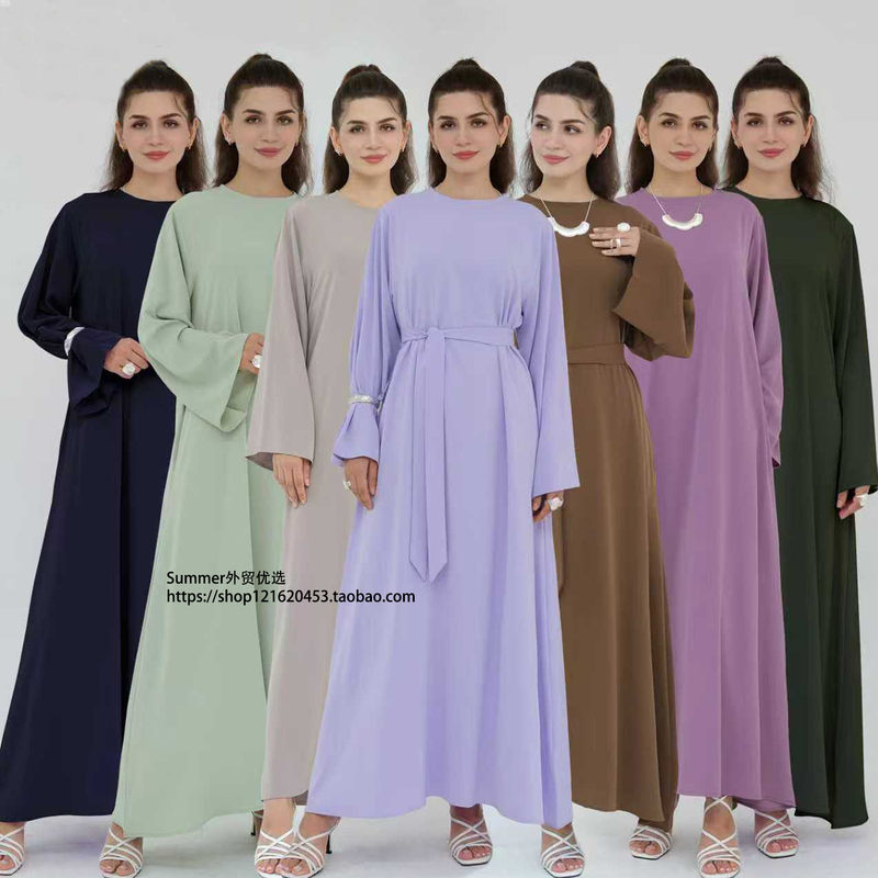 Nida Solid Color Robe, European and American Style, Waist-Cinching, Solid Color Dress, Multi-Color, Loose, Plus Size, Long Dress