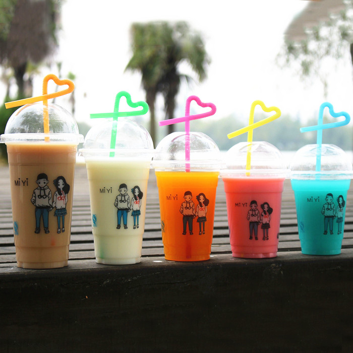 Couple 95 caliber milk tea cup 400450500 700ml disposable plastic soy milk cup with cover 1000 only-Taobao