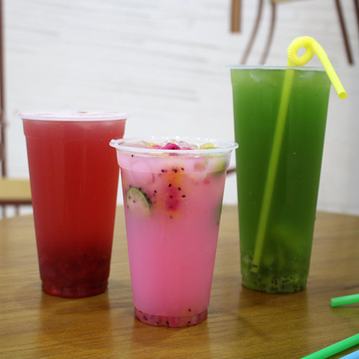 Disposable plastic milk tea cup 90 mouth thickened light cup 500 700ml fruit juice cold drink cup with lid