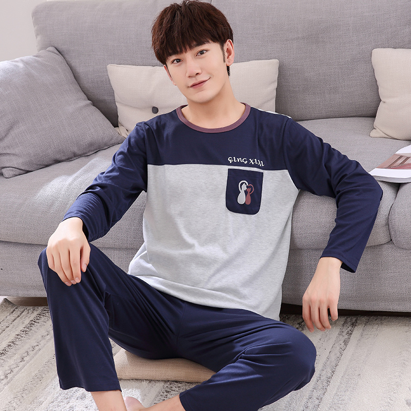 Mùa thu và mùa đông mens đồ ngủ cotton Hàn Quốc phiên bản của giải trí có thể mặc những người đàn ông trung niên dài sleevecotton quần áo bông nhà hai mảnh bộ.