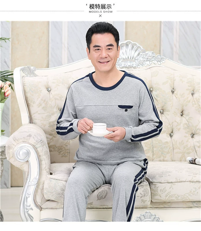 Bộ đồ ngủ nam cotton dài tay mùa xuân và đồ ngủ nam cotton mùa thu - Bộ Pajama