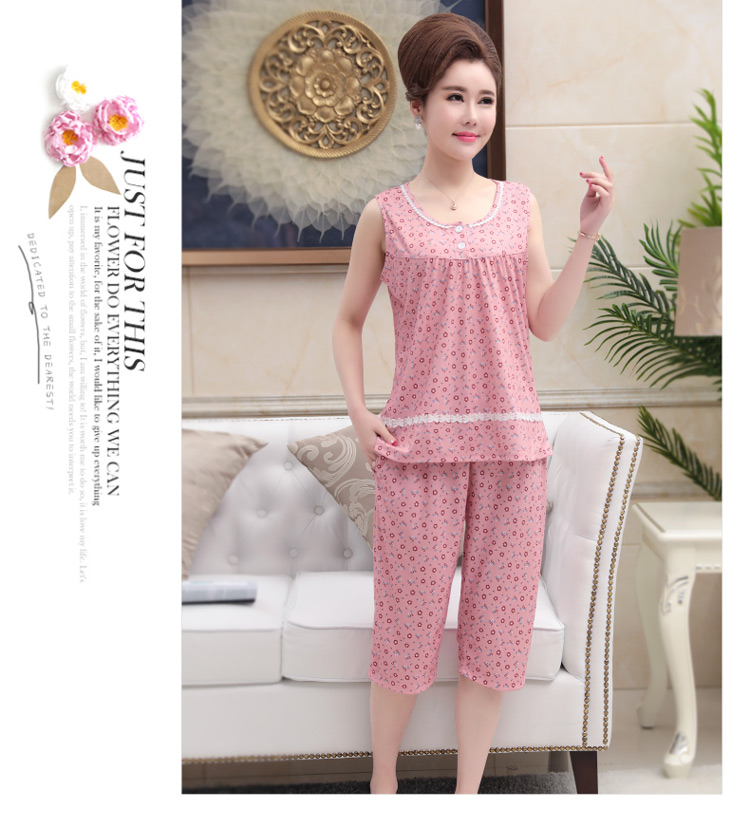 Mùa hè trung niên và người già không tay đồ ngủ của phụ nữ vest cotton trung niên mẹ cộng với phân bón XL dịch vụ nhà phù hợp với