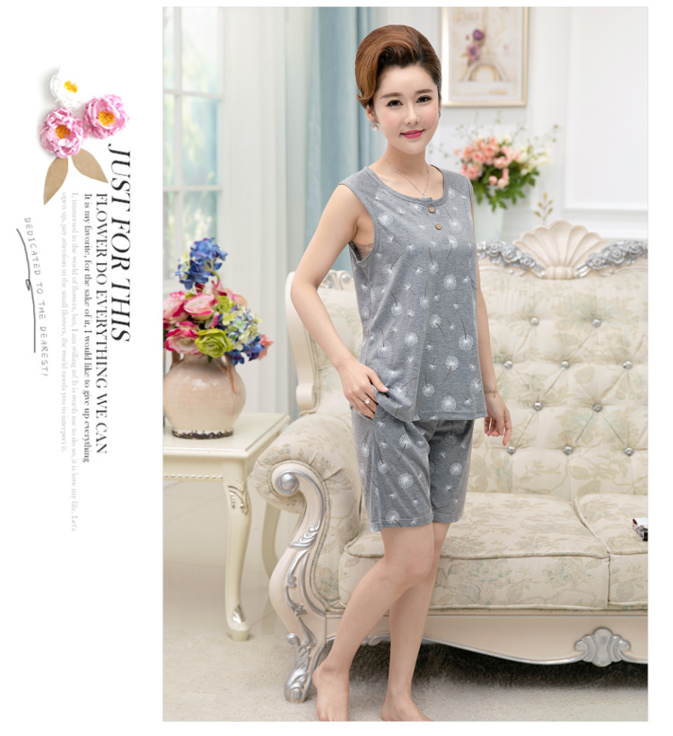 Mùa hè trung niên và người già không tay đồ ngủ của phụ nữ vest cotton trung niên mẹ cộng với phân bón XL dịch vụ nhà phù hợp với