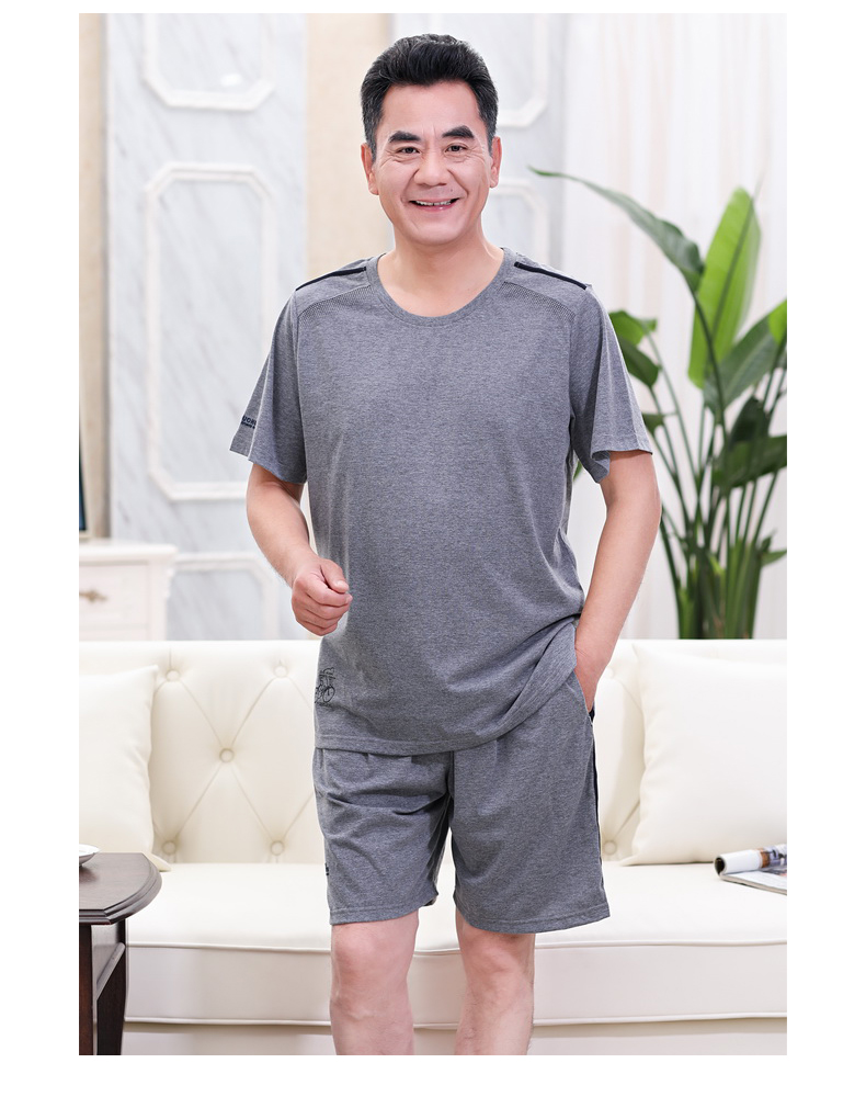 Người đàn ông trung niên đồ ngủ mùa hè nam ngắn tay quần short cotton cha nhà cũ dịch vụ cha trung niên phù hợp với