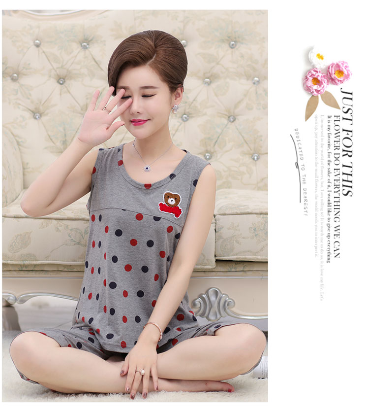 Mùa hè trung niên và người già không tay đồ ngủ của phụ nữ vest cotton trung niên mẹ cộng với phân bón XL dịch vụ nhà phù hợp với