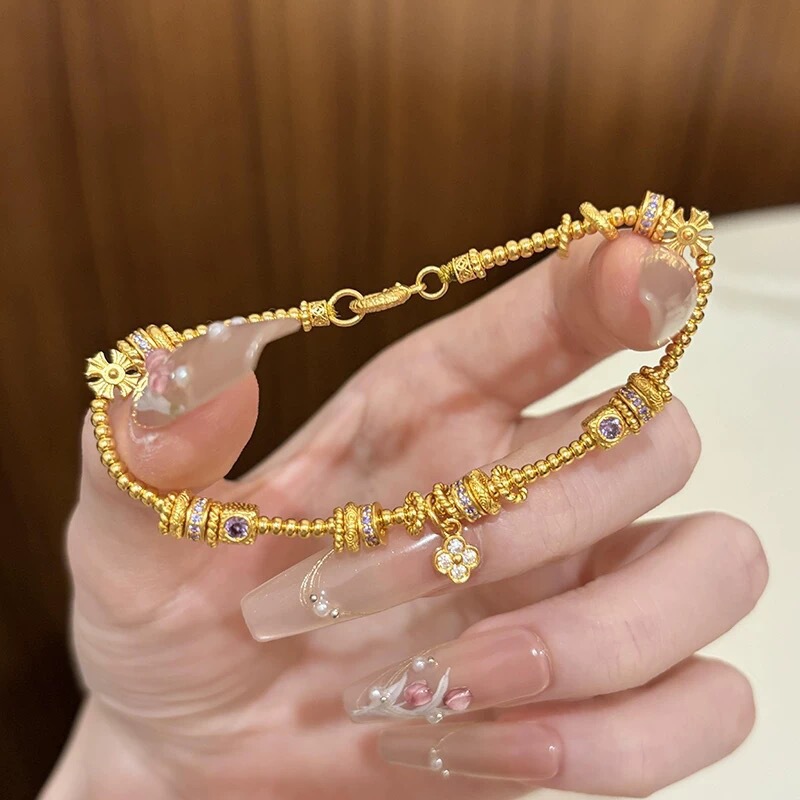 Gold-Plated Silver Dot Diamond Gourd Bracelet for Women, Light Luxury Bracelet with a High-End Feel, Versatile Jewelry