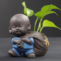 Ceramic small monk floral pendulum pieces Zen Sermon Tea Road hydropony flower pots water raising plant indoor hospitality table swing pieces