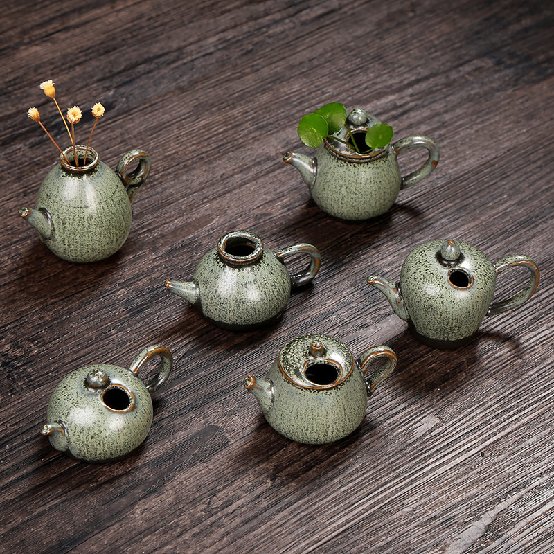 Creative teapot small vase ceramic Zen ornaments mini hydroponic flower pot Chinese Bogu frame porch table decoration