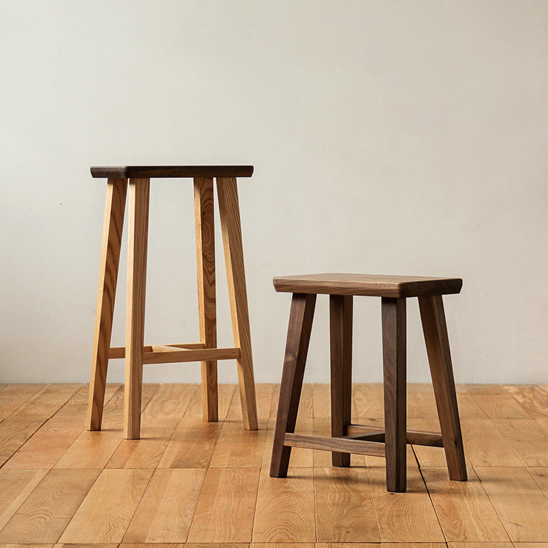 MUMO wood ink bar stool Low stool High stool Red oak black walnut solid wood stool