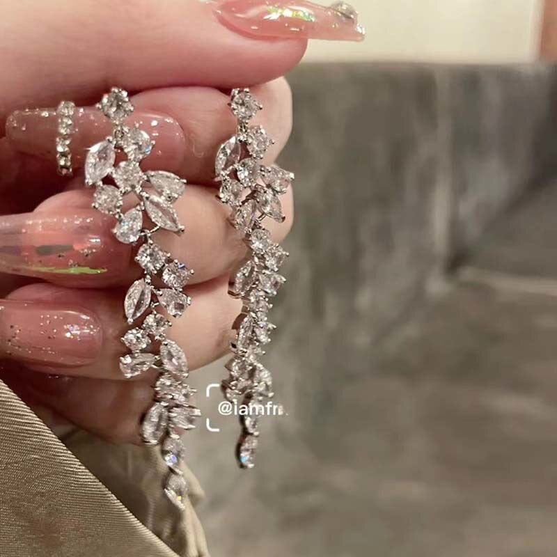 silver tassel zircon earrings – retro elegant long drop jewelry for women