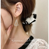 2021 new solid micro-inlaid zircon triangular earrings s925 silver needle temperament fashion 100 lap C type ring earrings