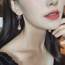 s925 silver needle cats eye stone earrings thin bow earrings college style ladies earrings long earrings